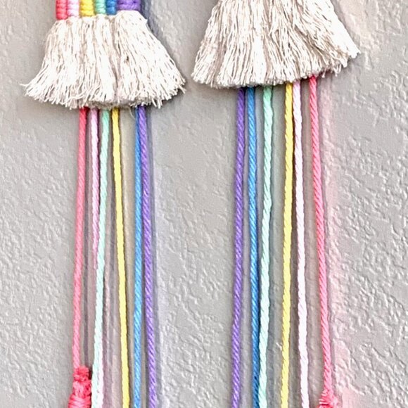Woven Tasseled Pastel Rainbow Wall Hanging Baby Nursery Children's Room Decor - Picture 4 of 7